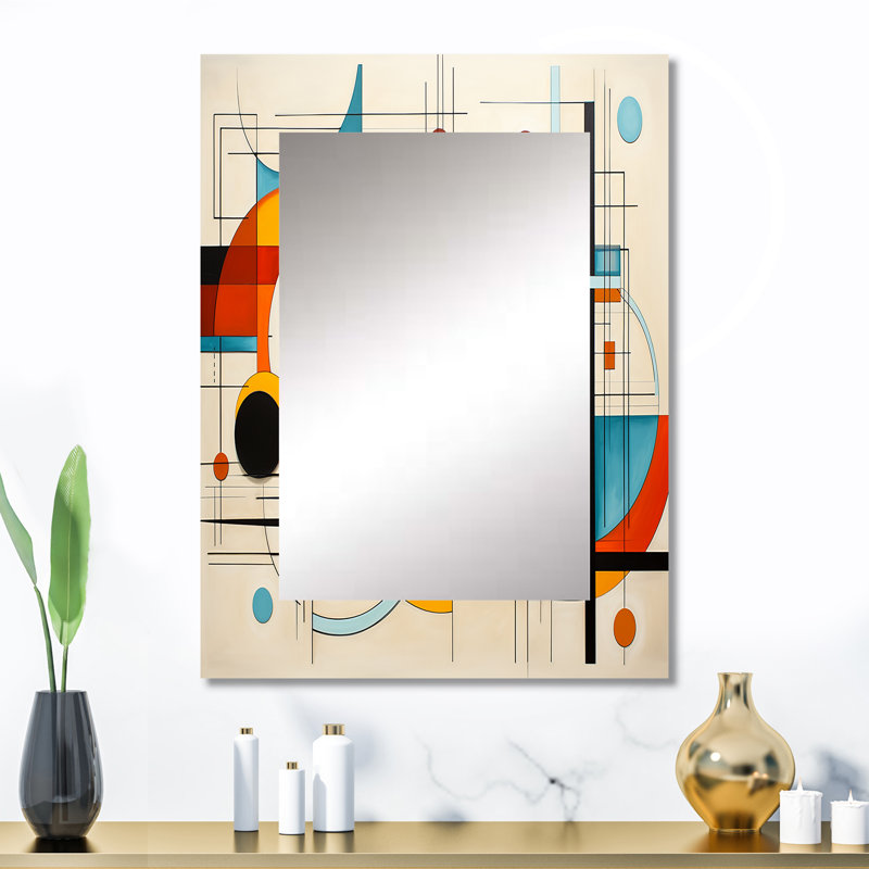 Imprimé géométrique orange Mid-Century graphique géométrique - miroir abstrait Mid-Century, 32 po x 24 po