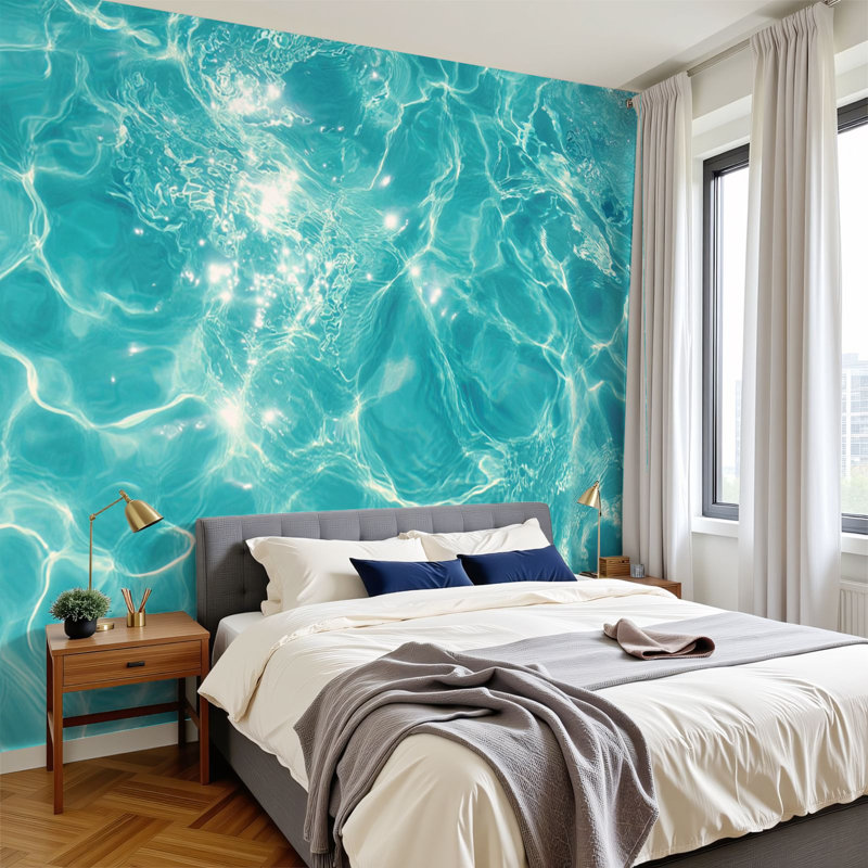 Papier peint adhésif à l'eau turquoise clair Peel and Stick, papier peint amovible en PVC, H 100 po x l 144 po, art mural pour salon de chambre à coucher