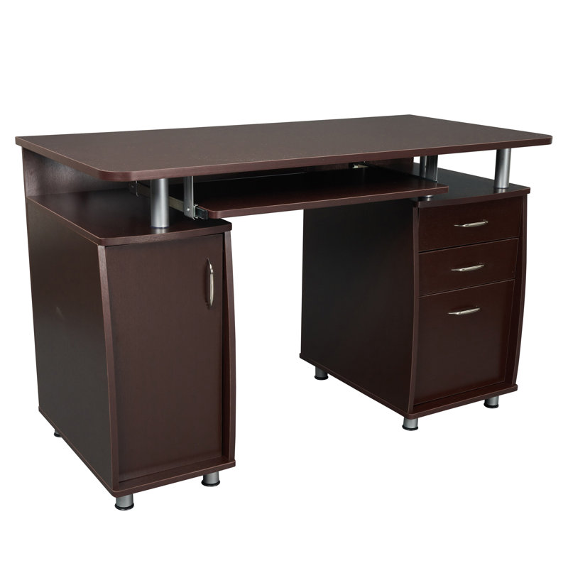Bureau d'ordinateur complet avec rangement, Brun