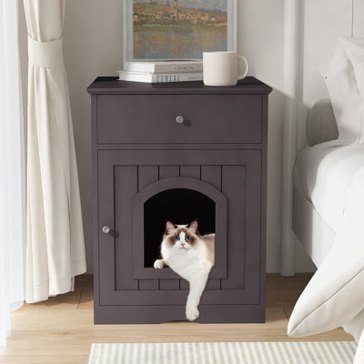 Enceinte en bois pour litière pour chat avec tiroir, table d'appoint, cage intérieure pour animal, table de chevet pour chat