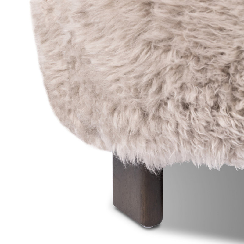Genna Round Ottoman, Taupe Mongolian Genuine Fur