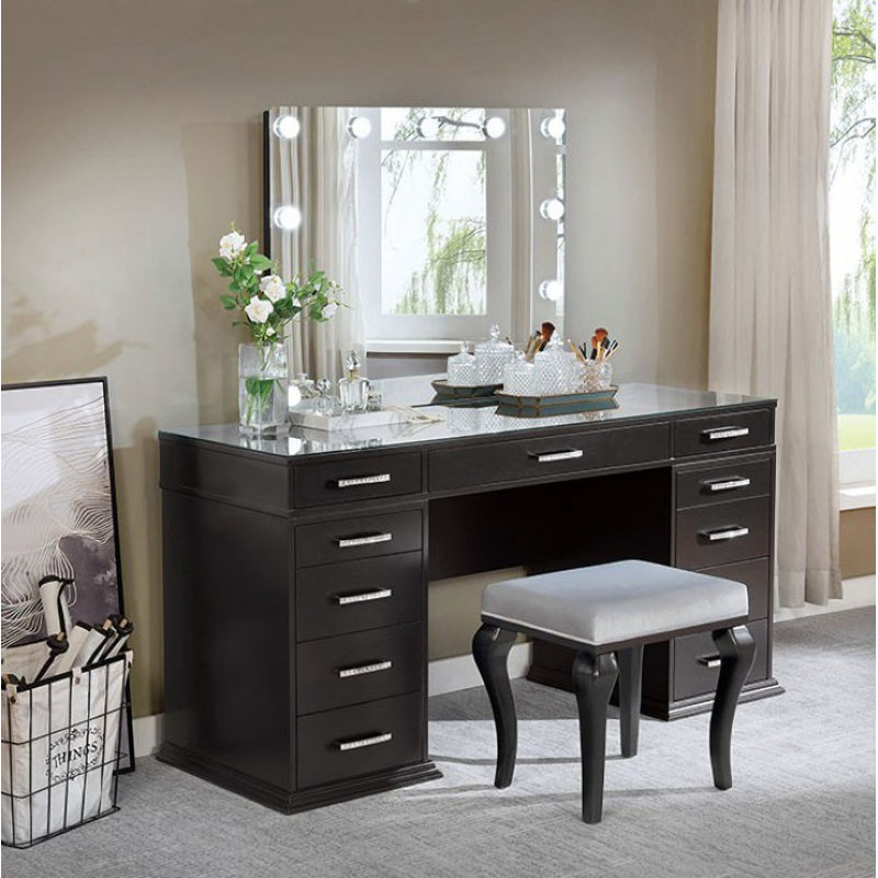 Ensemble coiffeuse et tabouret Rupe, Gris obsidienne
