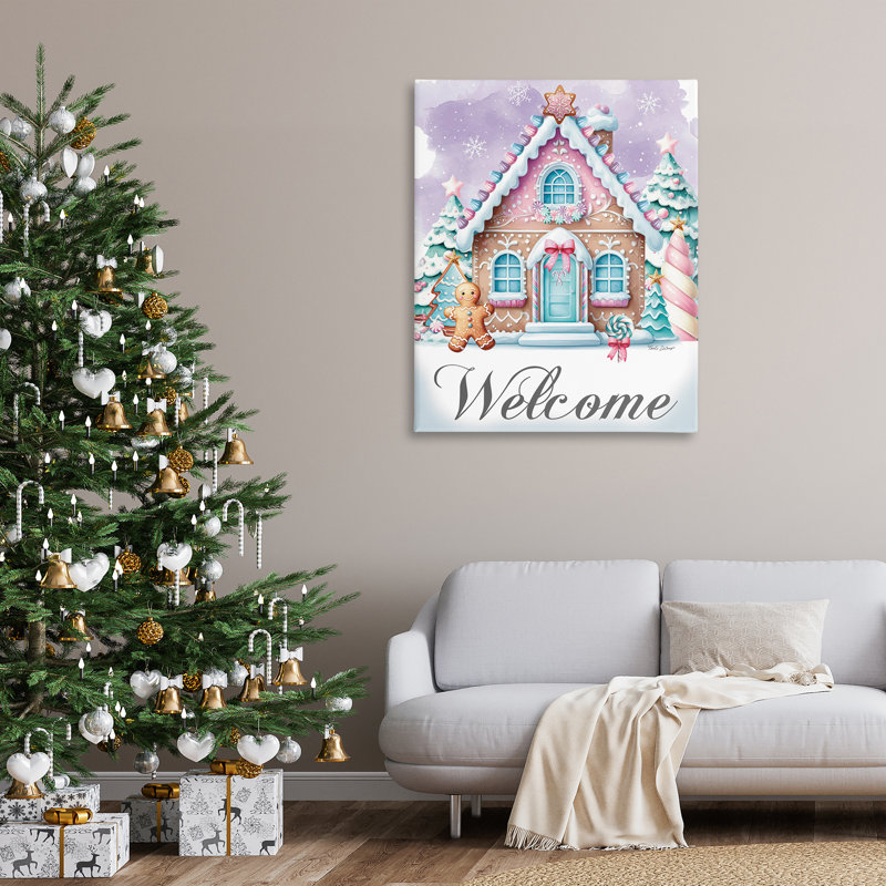 «Welcome Gingerbread House», art mural sur toile par Nicole DeCamp, H 48 po x l 36 po