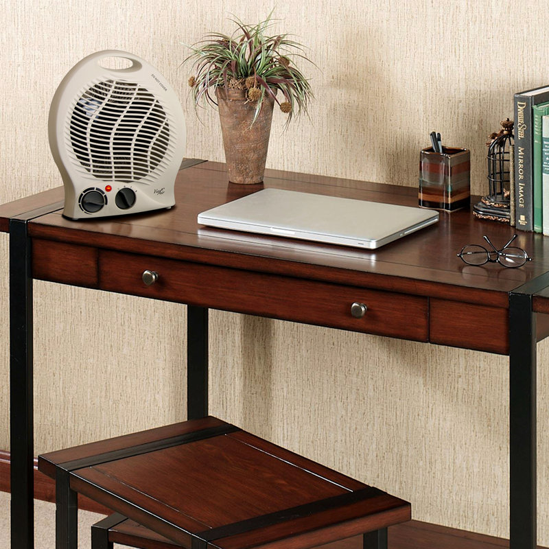 White Compact Ceramic Electric Heater with Thermostat and Safety Features