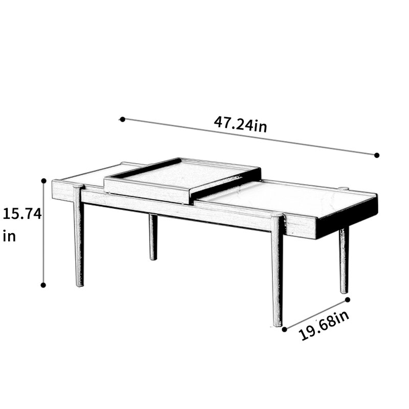 Table basse en bois massif et dalle, Noir / blanc, Noir, noir, noir, noir