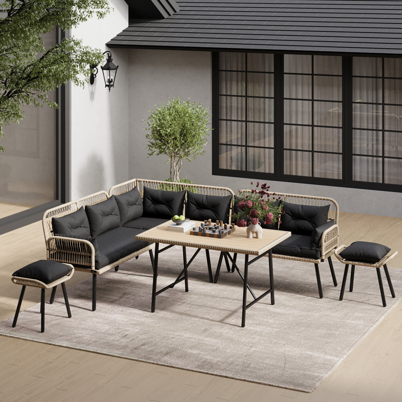 Ivet Outdoor 10PCS Wicker Model Design Sectional with Cushions, Black