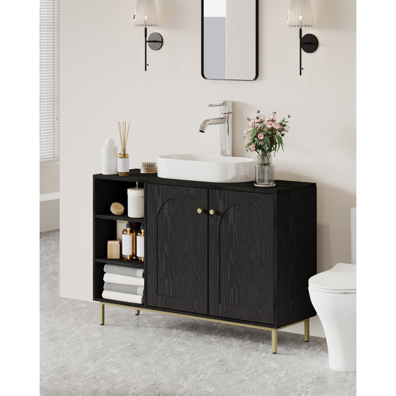 Bathroom Storage Cabinet, Bathroom Floor Cabinet with 3 Open Adjustable Shelves and 2 Doors, Freestanding Bathroom Storage Unit for Living Room, Entryway, Kitchen 