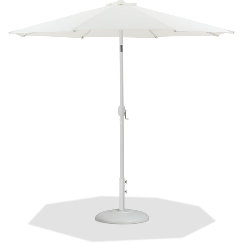 Parasol de patio en tissu / aluminium avec base Chavelle, Blanc, Blanc