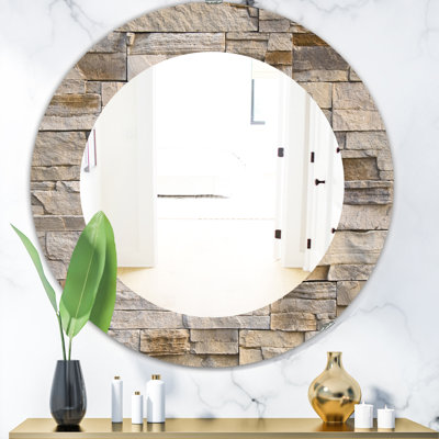 Stone Wall with Beige Bricks - Modern Wall Mirror