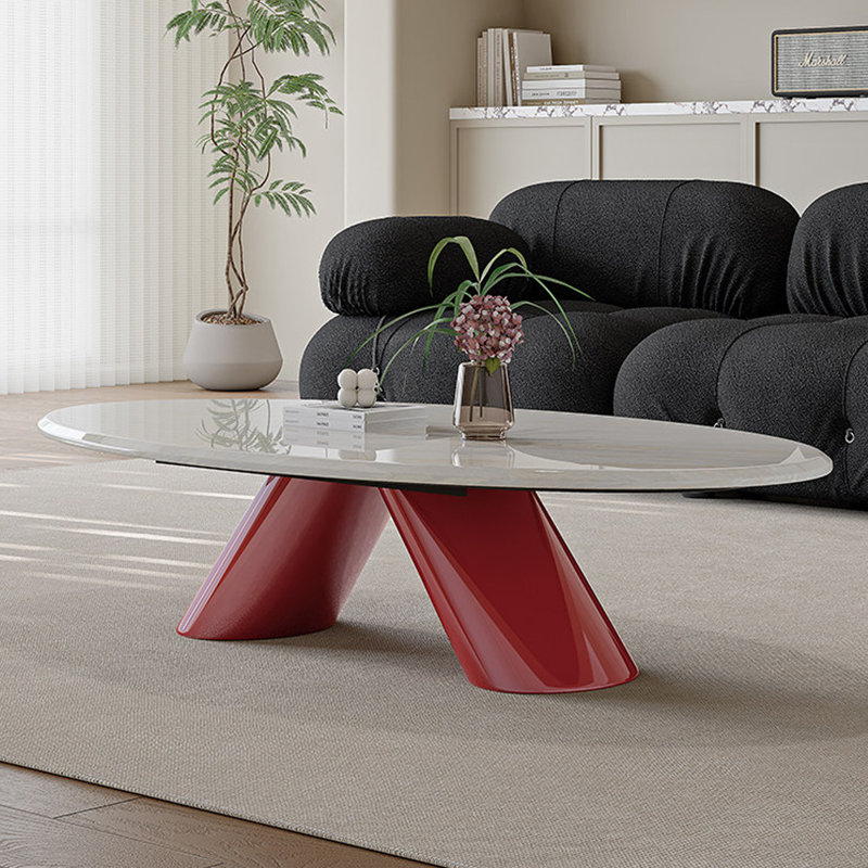 Table basse ovale en marbre gris, H 15,75 po x l 47,24 po x P 27,56 po