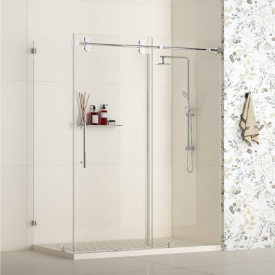Radiance 54 In. W X 34 In. D X 76 In. H Sliding Frameless Corner Shower Enclosure With Clear Glass