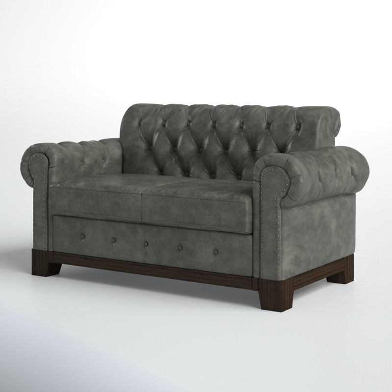 Causeuse Chesterfield Annalea, Microfibre grise