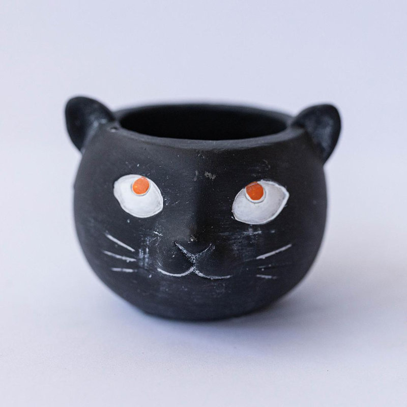 Mischievious Black Cat Head Flower Pot Planter
