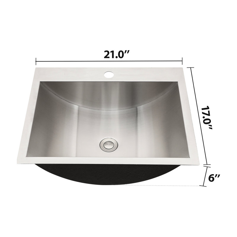 Lavabo de salle de bain en acier inoxydable 21 po x 17 po avec bonde escamotable et surface élégante résistante