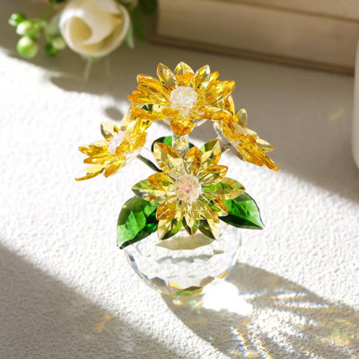 Élégante figurine de bouquet de marguerites en cristal avec base en verre, pièce maîtresse florale en cristal faite à la main K9 pour le salon, la chambre, le bureau et la décoration de mariage