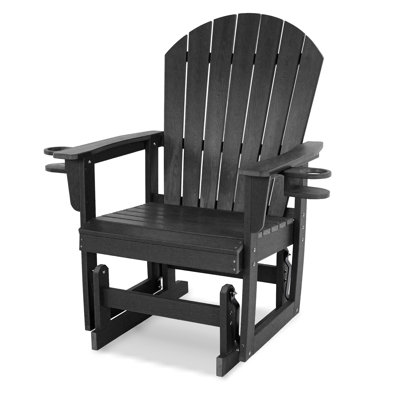 Fauteuil à bascule de patio en PEHD avec porte-gobelets, dossier haut et siège profond et profilé, résistant aux intempéries, charge maximale de 227 kg (noir, 1 place)