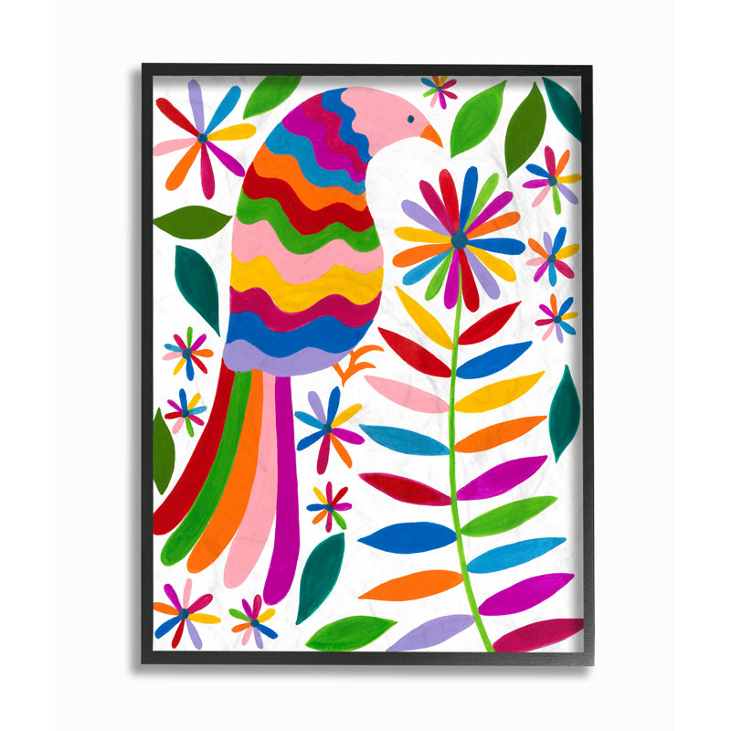 Décoration murale oiseau à plumes et fleurs en cascade folk Merito, H 20 po x l 16 po x P 1,5 po, Cadre noir