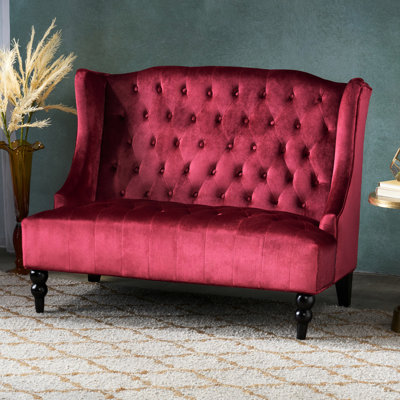 Velours rouge bordeaux avec dos à oreilles élégant et panneau arrière boutonné, broderie moderne -