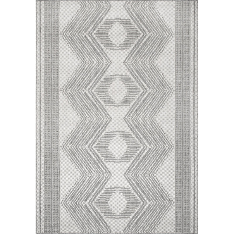Tribal Indoor/Outdoor Area Rug, Rectangle 2' x 3', Light Gray/Ivory