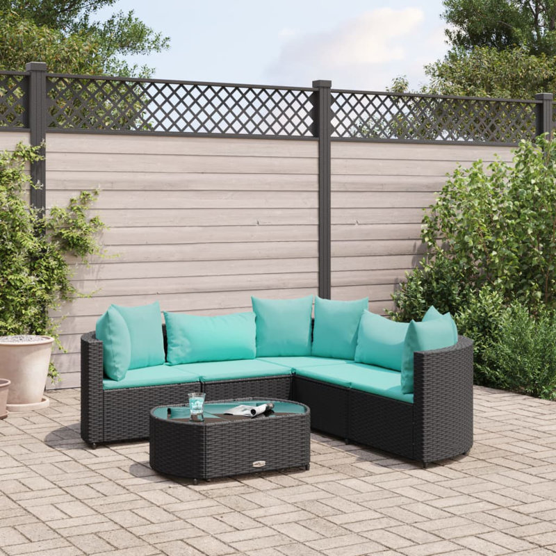 Latitude Run® Patio Sofa Set With Cushions Poly Rattan, Cream White, Black, 5