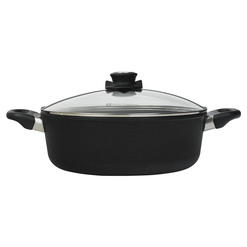 Swiss Diamond Non-Stick Aluminum Round Braiser with Lid, 5.3 Qt.