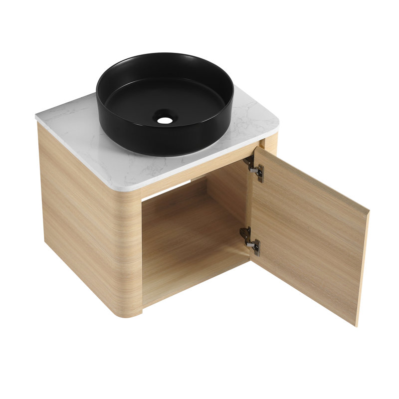 Meuble-lavabo de 61 cm avec lavabo en céramique décorative, porte simple à fermeture douce, contreplaqué - Idéal pour les rénovations