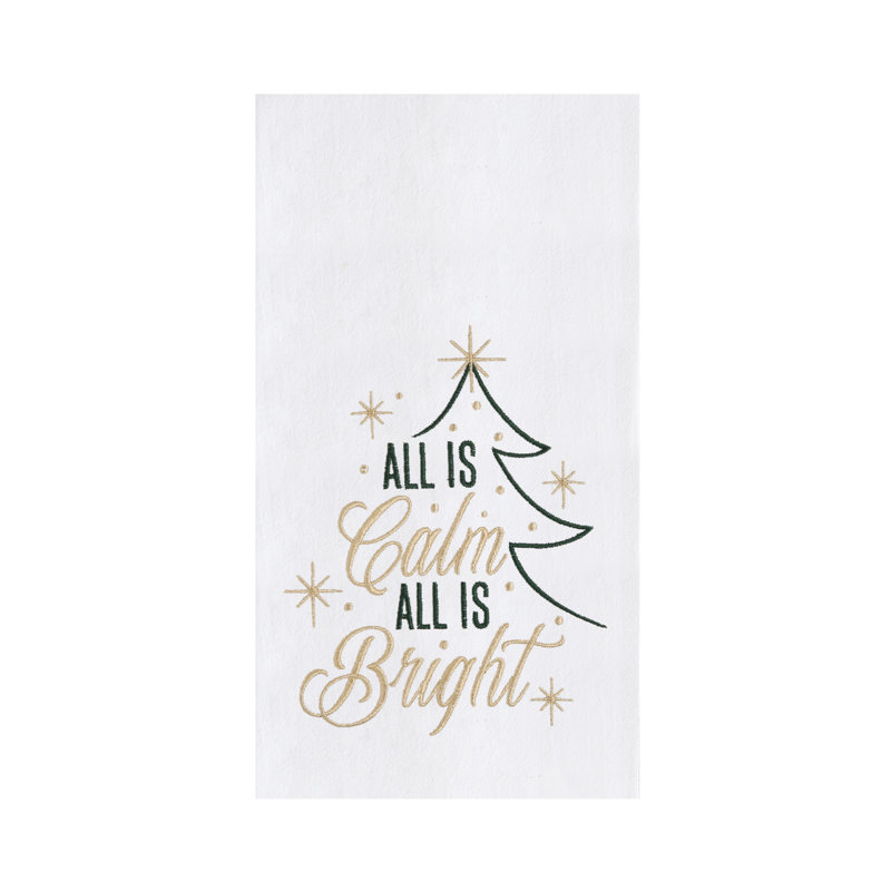 "All is Calm & All is Bright" Christmas Tree 100% Cotton Embroidered Flour Sack Dishtowel