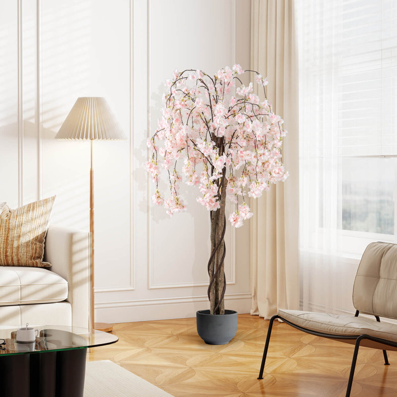 Décoration de cerisier artificiel haute 5,5 pi avec fleurs blanches 5,5 pi, 1, Blanc