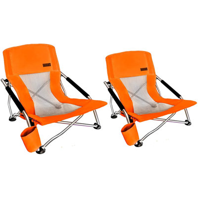 Ultralight Low Beach & Camping Chair with Cup Holder, Carry Bag, Heavy Duty (Blue, Set of 2) by MUKE