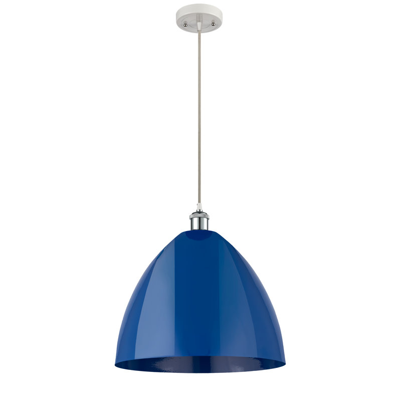 Luminaire suspendu conique 1 lumière, Bleu, Blanc / Brun