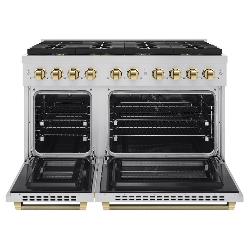 ZLINE Autograph 48 in. Paramount Dual Fuel Range in Stainless Steel with Bronze Helix Handles, Polished Gold