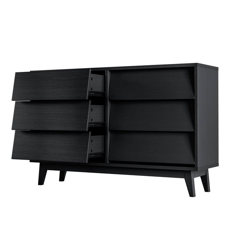 La commode double 6 tiroirs présente un design rétro et biseauté