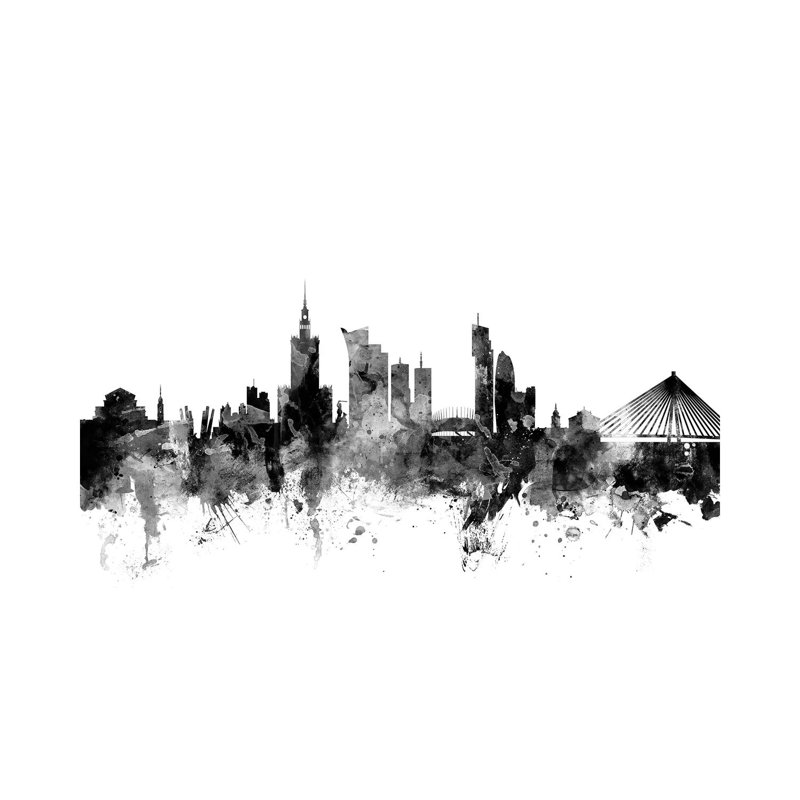 Warsaw, Poland in Black and White by Michael Tompsett - 1 Piece Wrapped Canvas Wall Art, 101.6 cm H x 66.04 cm W x 3.175 cm D