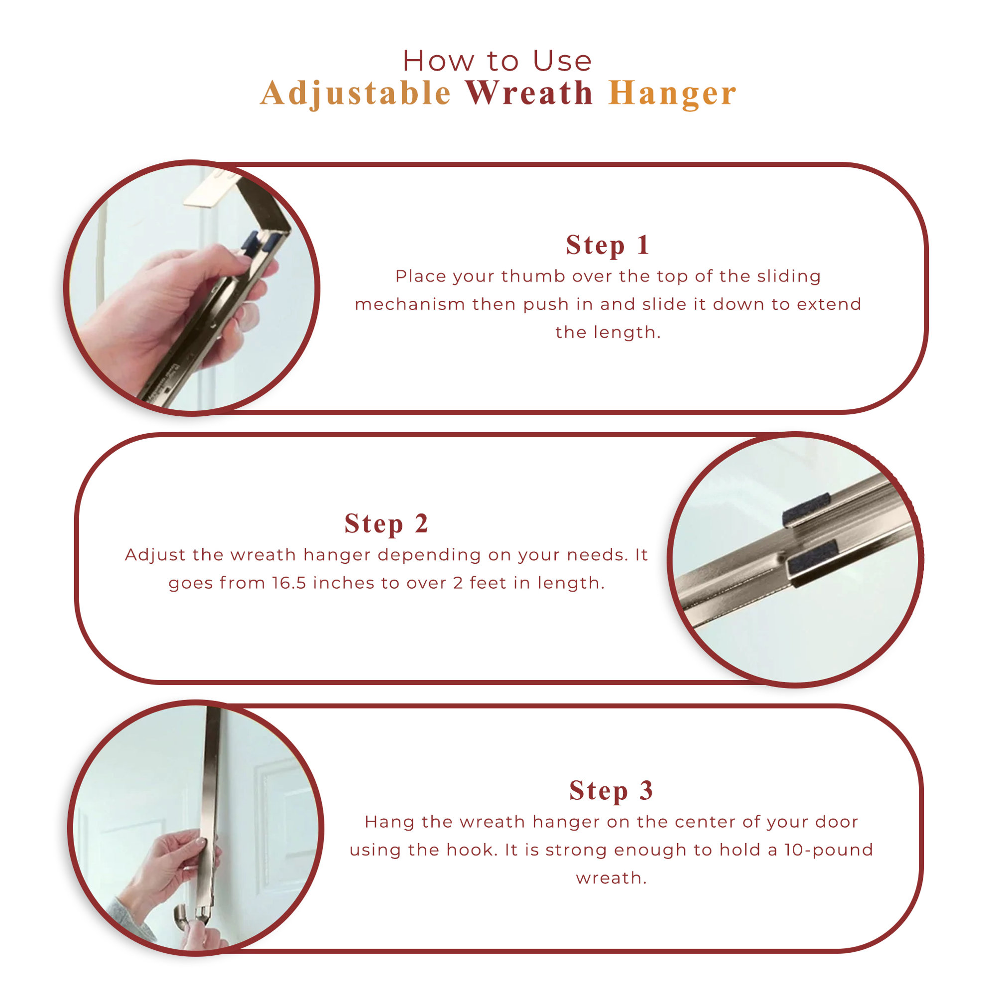Adapt Adjustable Length Wreath Hanger, Antique Brass