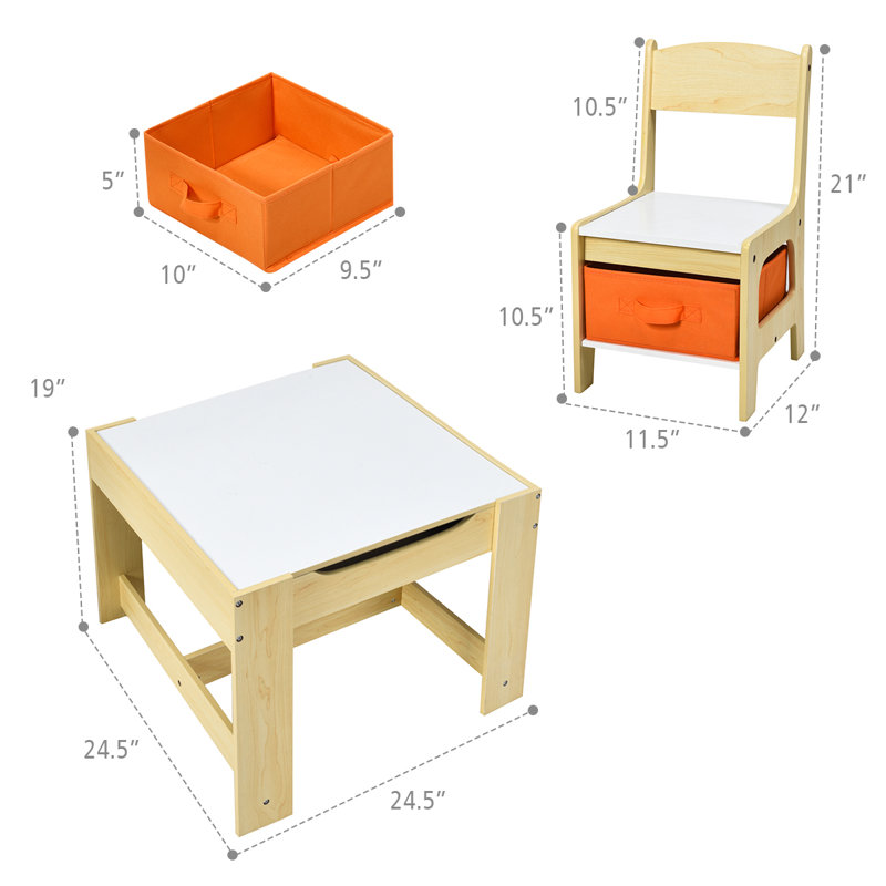 Natural MDF Kids Play Table and Chair Set with Storage