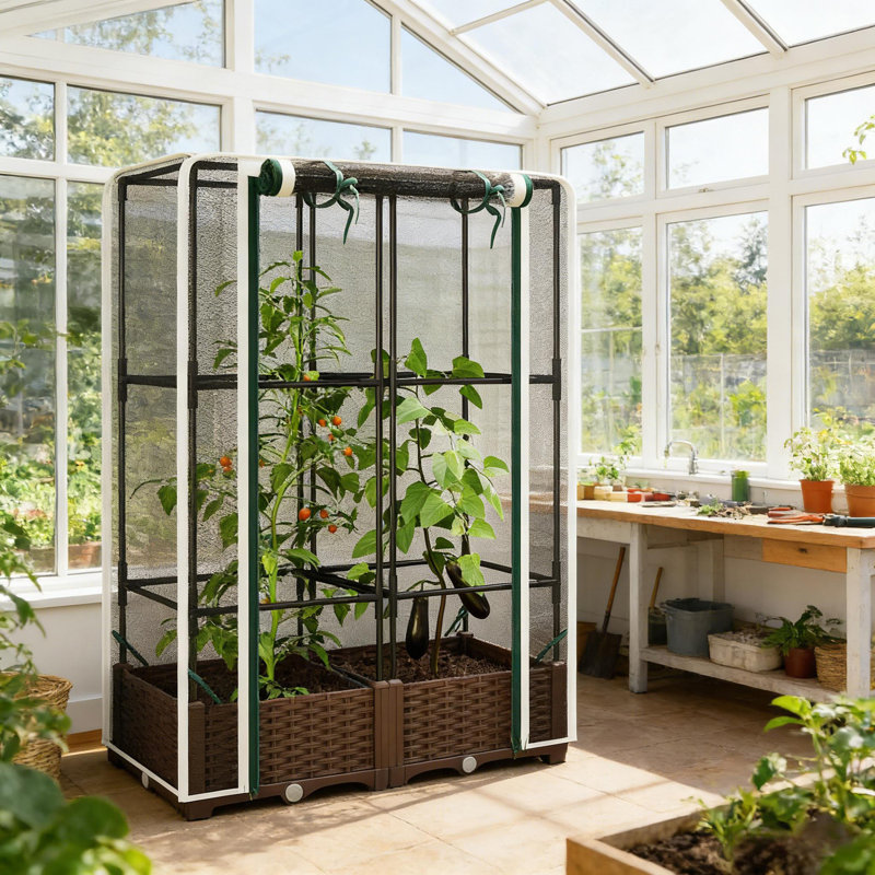 Cage à plante, lit de jardin surélevé, Noir / brun / blanc