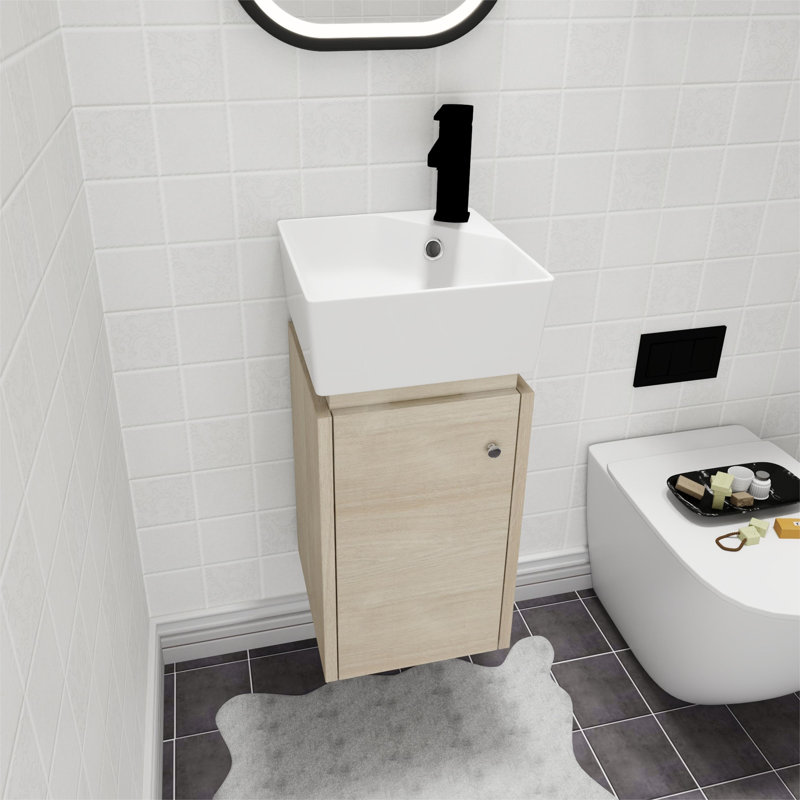 Kirstyleigh 12'' Single Floating Small Bathroom Vanity with Ceramic Top, Beige
