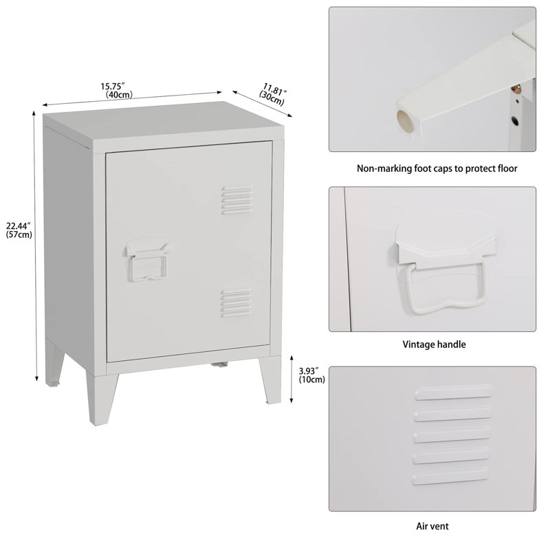 White Metal Modern Nightstand with Shelf and Door
