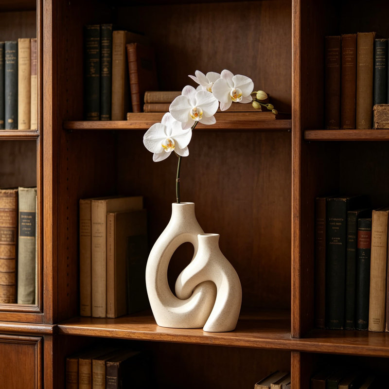 White Ceramic Vase Set Of 2, Hollow Oval Flower Vases For Decor, Handmade Nordic Minimalist Ceramic Vase For Pampas Grass, Living Room, Farmhouse And Boho Home Decor, Housewarming Gifts