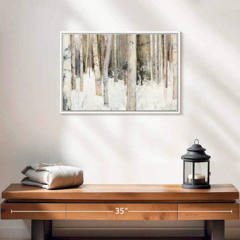 Lumière chaude d'hiver III, 19 po x 13 po, Cadre flottant blanc