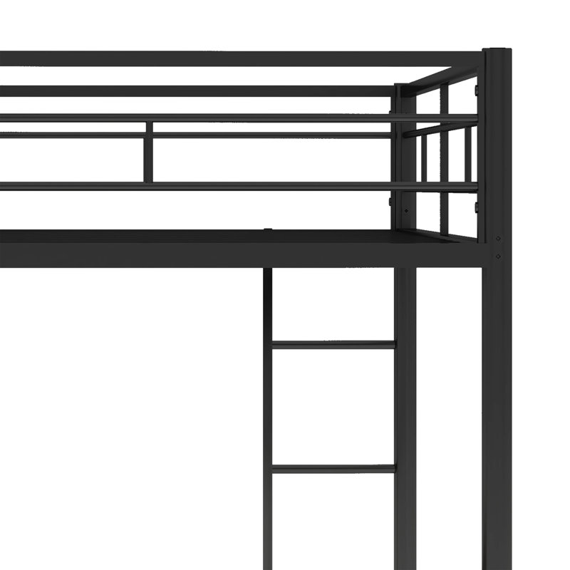 Hanny Metal Loft Bed With Desk, Ladder And Guardrails, Black/Dark Brown, Twin
