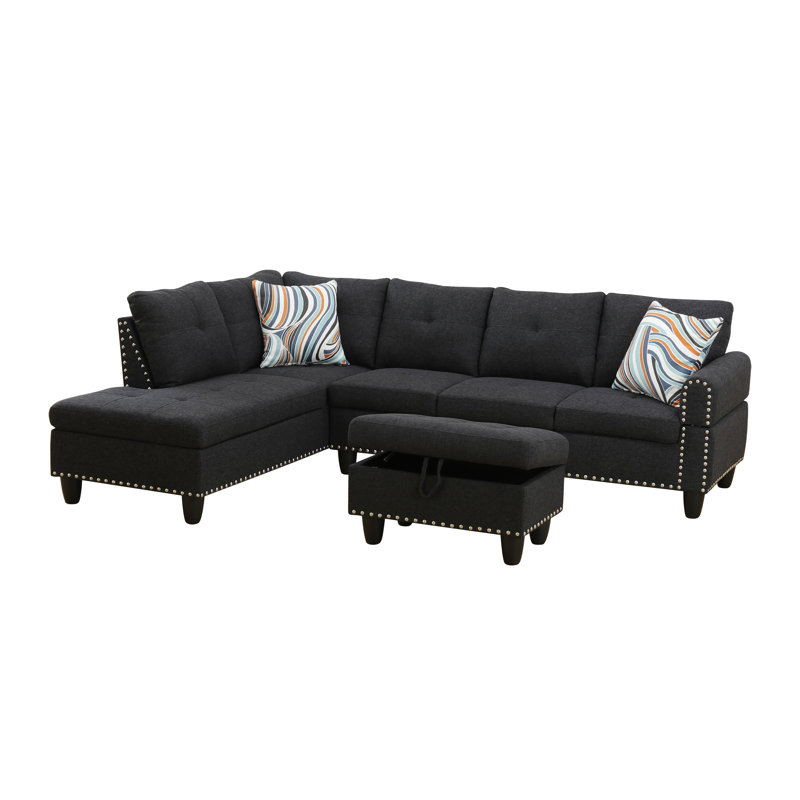 Canapé modulaire en forme de L avec porte-gobelet - Noir-gauche, Left Hand Facing