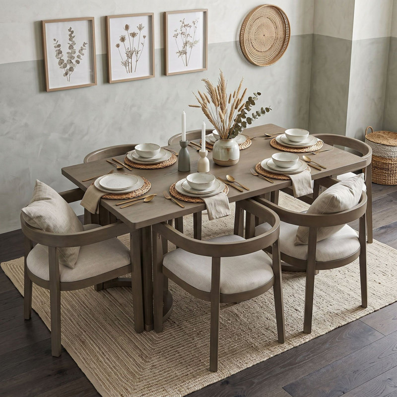 Ensemble de table de salle à manger sept pièces avec six chaises à dossier demi-tonneau et table, Espresso