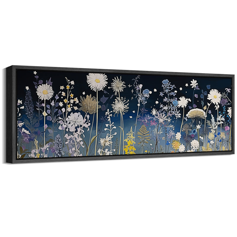 «Vibrant Wildflower Midnight Flora Fantasy», reproduction d'art sur toile, H 20 po x l 60 po, Noir, noir, noir, noir