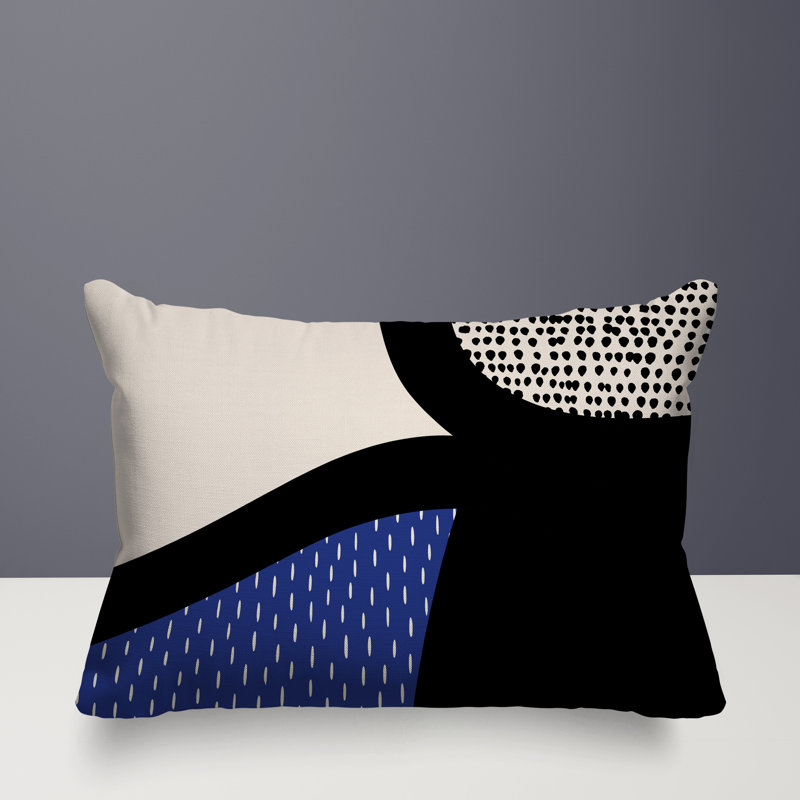 Coussin lombaire réversible intérieur / extérieur Vikka, H 18 po x l 25 po, Bleu marine / noir / blanc cassé