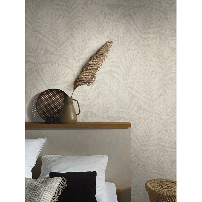 Hotel Botanical Palm Leaf Glitter Design Wallpaper Roll, Black