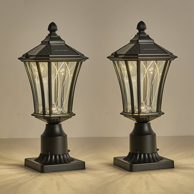 2 Pack Solar Post Lights With Pier Mount Base With Dusk To Dawn Sensor