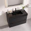 Meuble-lavabo flottant mural moderne de 36 po de couleur brun avec lavabo à surface solide noir mat, tiroirs souples-131320886-131320890
