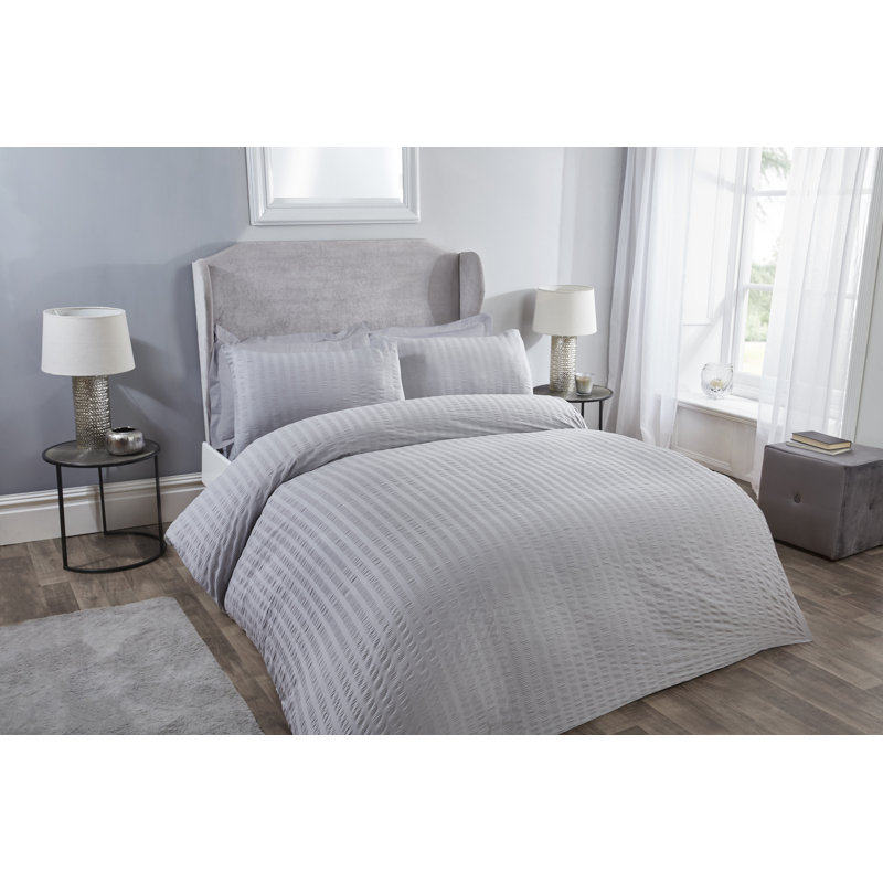 Lederer Polyester Solid Colour Duvet Cover Set with Pillowcases, Super King - 2 Standard Pillowcases, Silver