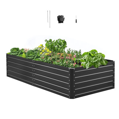 Lit de jardin surélevé en métal, jardinière galvanisée 8 x 4 x 2 pi, conception à fond ouvert, grand lit surélevé pour faire pousser des légumes, des fleurs, des herbes et des plantes grasses, gris foncé